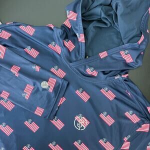Googan Squad Hooded Shirt Mens Large American Flag Performance Stretch Fishing